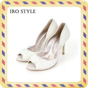 iro style] White Satin & Fake leather ribbon decorated heel (Wedding 