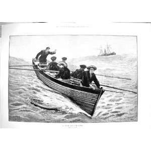  1883 MAN OVERBOARD LIFE BOAT SHIP STORMY SEA FINE ART 