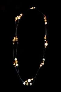  Flapper 60 Long NECKLACE Hand Knotted Carved Gold & Silver Jewellery