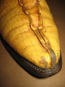 VINTAGE Exotic Yellow Leather Crocodile Distressed Cowboy Boots Women 
