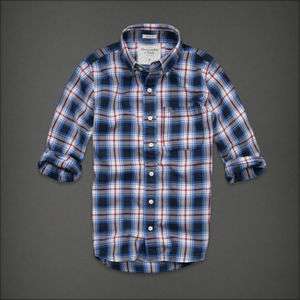 NWT Abercrombie & Fitch MENS Casual Blue Red PLAID SHIRT L, XL $78 