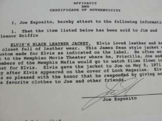   Jacket From The 1960s COA Joe Esposito Letter & Auction Paperwork
