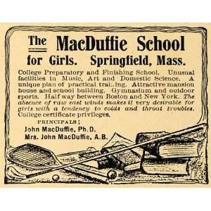 1907 Ad MacDuffie School Girls Preparatory Finishing   Original Print 