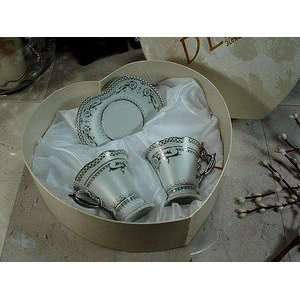   Espresso Set Silver Deco In Heart Box   Service For 2