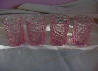 Vintage Pink Pressed Glass Juice Glasses,Honeycomb  