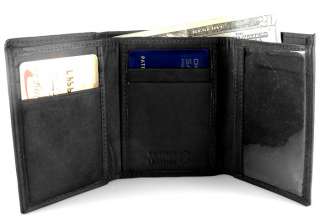 Men Black Genuine Leather Tri Fold Tri Fold Wallet Y790  