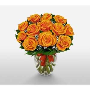 Send Fresh Cut Flowers   12 Long Stem Orange Roses with Vase Included