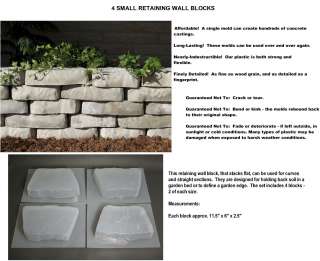 NEW 4 Pc. Retaining Wall Block Concrete Molds, Stone Brick Cement Form 