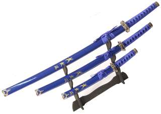 4pc Blue Japanese Samurai Sword Set Ninja Karate Symbol  