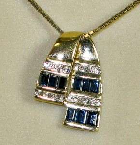   00ctw G VS Diamonds & Gem Kashmir Sapphire Omega Slide Pendant  