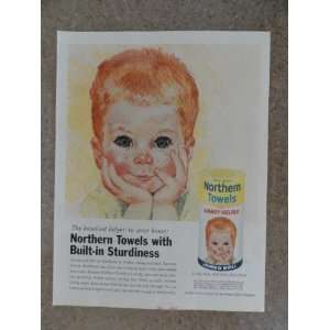 Northern Towels ,Vintage 60s full page print ad (little boy/american 