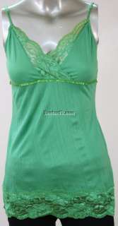 PARTY STRETCH GREEN LACE TRIM ADJUSTABLE SPAGHETTI STRAPS LONG CAMI 
