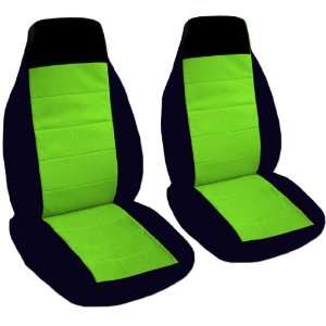  2 black and lime green seat covers for a 2006 Volkswagen Beetle 
