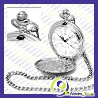 Vintage Stainless steel chain Silver Mens Quartz Pocket Watch Antique 