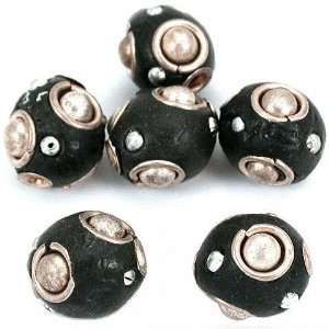  6 Black Kashmiri Metal Dot Beads Jewelry Beading Craft 