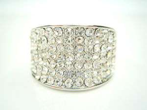 PAVE 18K WHITE GOLD PLATED CRYSTAL 14MM WIDE RING 9  