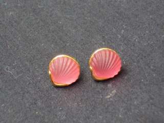Vintage Pink Glass Shell Stud Earrings Pierced  