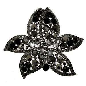   Jet Black & Hematite Crystal Encrusted Large Flower Brooch Jewelry