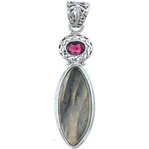  Labradorite and Garnet Pendant   Sterling Silver 