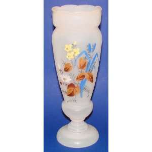  Bristol Glass Tall White Vase Hand Painted Enamel Flowers 