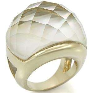  Size 8 White Precious Stone Brass Gold Plated Ring AM 