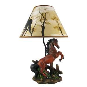  Brown Stallion Horse Table Lamp W/ Nature Print Shade 