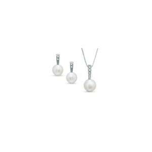 ZALES Cultured Freshwater Pearl Pendant and Earring Set with Diamond 