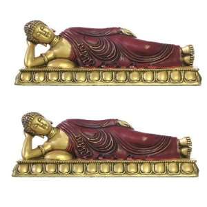  Large Gold and Red Reclining Buddha Nirvana Pose Statue 
