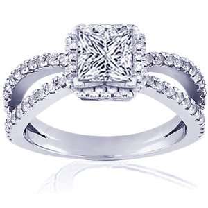  1.30 Ct Princess Cut Halo Diamond Engagement Ring VS2 