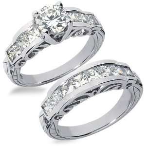  3.13 Ct.Designer Princess & Round Diamond Engagement Ring 