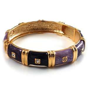  Chic Purple CZ Segmental Hinged Bangle Bracelet (Gold Tone 
