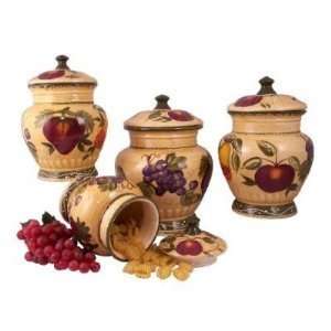 European Style Tuscan Fruit Grape Kitchen 4 Pc Canister Set  