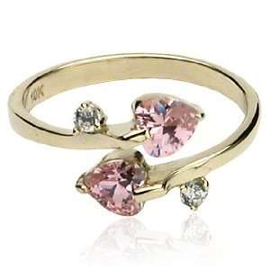  10Kt. Gold Toe Ring With Double Pink Heart Cubic Zirconia 