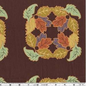  45 Wide On the Breeze Leaf Blocks Brown Fabric By The 