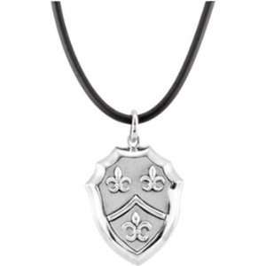   Sterling Silver Pure in Heart Shield with Rubber Cord Necklace