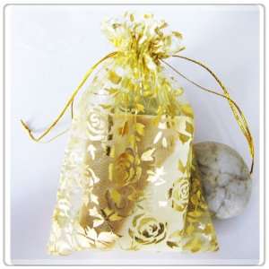  Gold Rose Wedding Favor Jewelry Organza Gift Bags/Pouch 4 