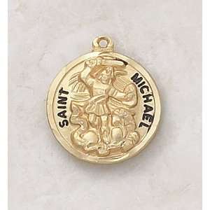 St. Michael 22 Kt Gold Over Sterling Round Patron Saint Medal Catholic 