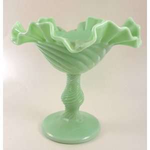  Italian Jade Milk Glass Ruffled Rim Compote Candy Dish 