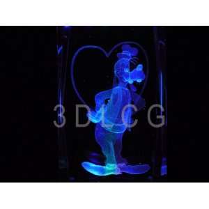 Disney Goofy with HEART 3D Laser Etched Crystal