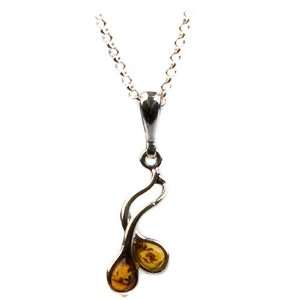  Sterling Silver Honey Amber Twig Pendant, 18 Jewelry
