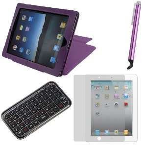  Purple Leather Cover Case Folio with Built in Stand + Bluetooth HID 