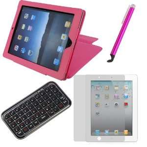 Hot Pink Leather Cover Case Folio with Built in Stand + Bluetooth HID 