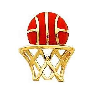  14K Gold Enamel Basketball & Net Pendant Jewelry