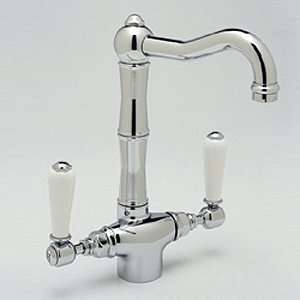 Rohl Chrome Country Kitchen Single Hole Bar Faucet with Metal Lever 