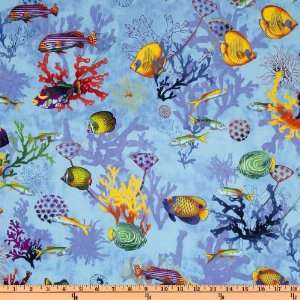   Wide Aqua Under The Sea Blue Fabric By The Yard Arts, Crafts & Sewing