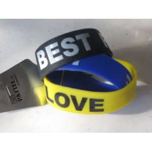  2 Love & Best Friend Silicone Rubber Bracelet Yellow+Blue 