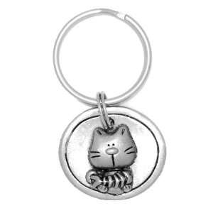  Clayvision Cat with a Fish Bone Oval Pendant Key Chain 