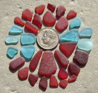 Genuine Beach Sea Glass Rare Red~Turquoise~Lt.Blue Puerto Rico 