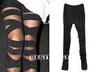 Ripped Sexy Stretch Leggings Cross Straps Mesh Pantyhose Tights Pants 