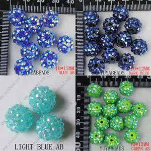 12mm dark blue/blue AB/yellow AB resin rhinestone acrylic spacer beads 